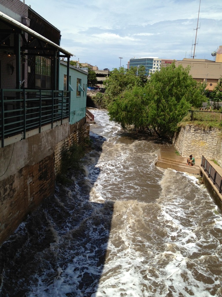 Waller Creek Raging through Downtown after a long downpour 